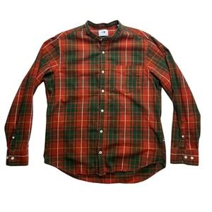NN07 Justin‎ Shirt XL Plaid Button Down Green Orange 100% cotton Long Sleeve